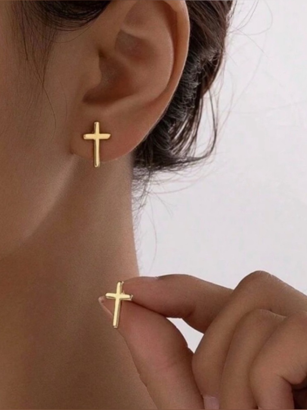 Gold Plated Stainless Steel Cross Stud Earrings